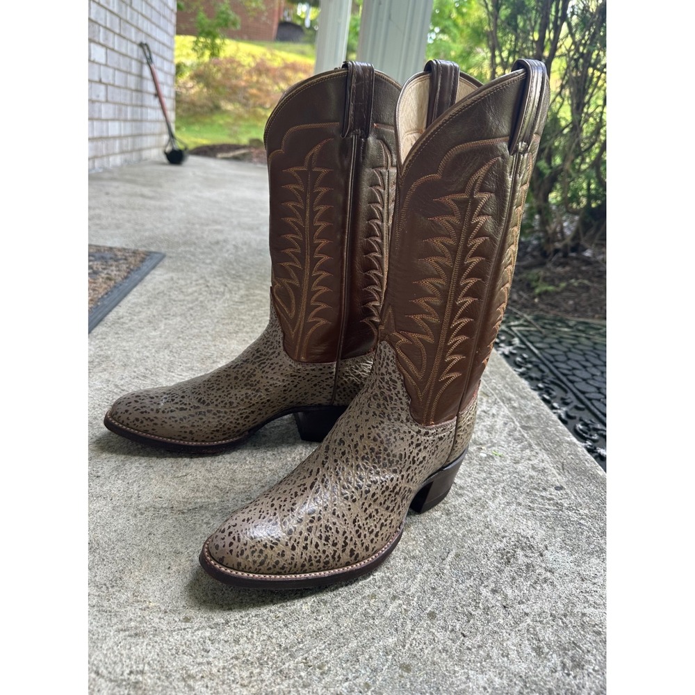 Tony Lama Sharkskin Leather Western Cowboy Boot Vintage Gold Label 8045 USA Made